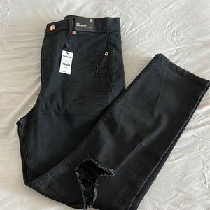 Express slim super high rise black jeans with rip